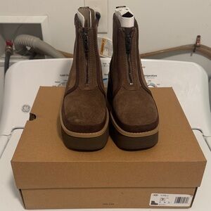 UGG Cityfunc Zip for Women Brown Suede Front-Zip Platform Ankle Boots
